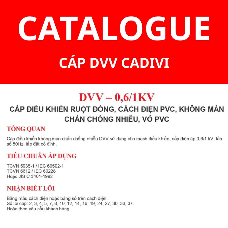 Catalogue cáp điều khiển DVV CADIVI