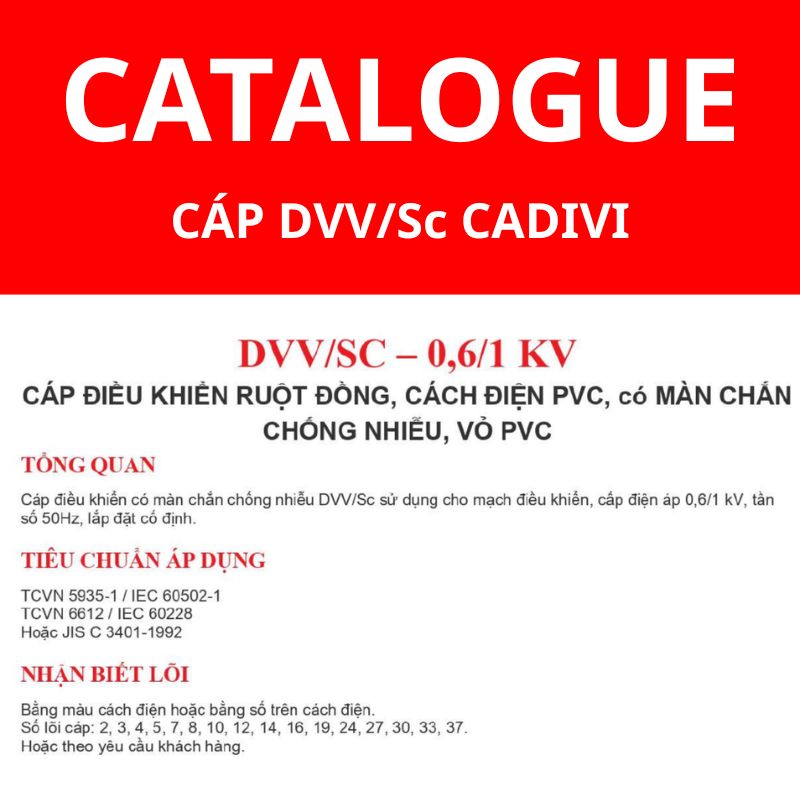 Catalogue cáp điều khiển chống nhiễu DVV/Sc CADIVI