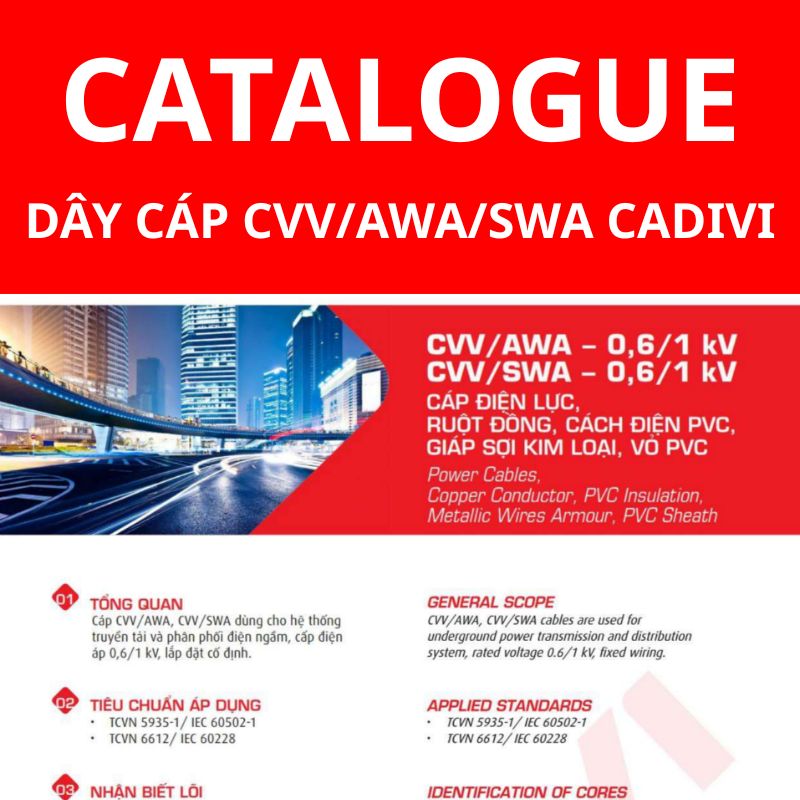 Catalogue dây cáp điện CVV/AWA CADIVI, CVV/SWA CADIVI
