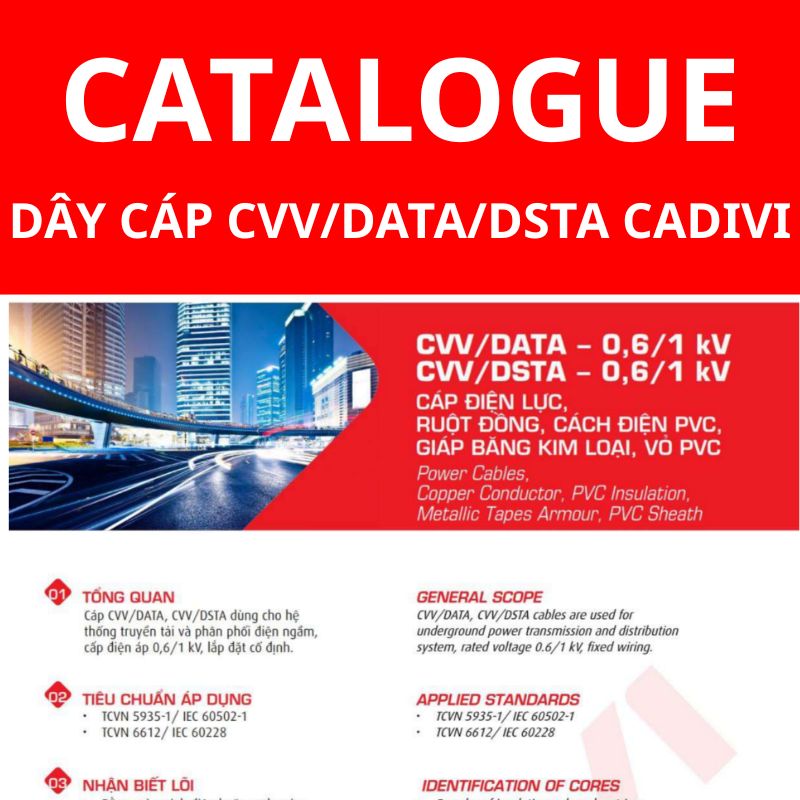 Catalogue dây cáp điện CVV DATA CADIVI, CVV DSTA CADIVI