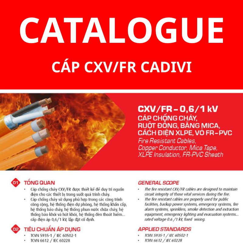 Catalogue dây cáp điện CXV/FR CADIVI