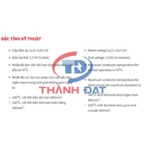 Đặc tính kỹ thuật dây cáp điện AVV/DATA CADIVI, AVV/DSTA CADIVI