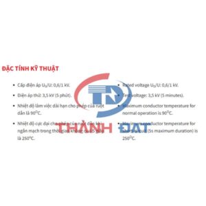 Đặc tính kỹ thuật dây cáp điện AXV CADIVI hạ thế 0,6/1KV, ruột nhôm, cách điện XLPE, vỏ PVC, 1 lõi, 2 lõi, 3 lõi, 4 lõi, 3 pha 1 trung tính