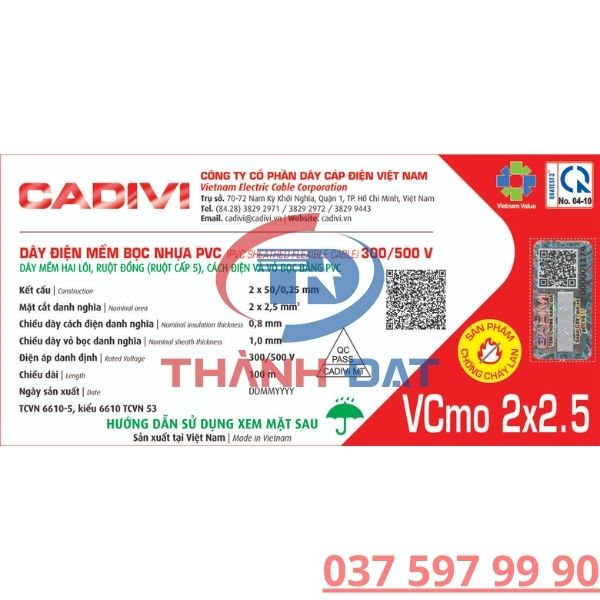 Ý nghĩa các chữ cái cơ bản trong ký hiệu dây cáp điện Cadivi (Tem mẫu dây VCmo 2x2.5 CADIVI)